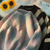 Φθινόπωρο/χειμώνα Vintage ριγέ πουλόβερ Argyll Loose-fit Πλεκτό πουλόβερ Top Casual Scene Ανδρικό γυναικείο τζάκετ