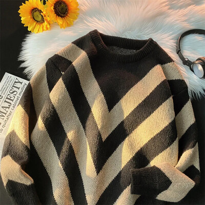 Φθινόπωρο/χειμώνα Vintage ριγέ πουλόβερ Argyll Loose-fit Πλεκτό πουλόβερ Top Casual Scene Ανδρικό γυναικείο τζάκετ