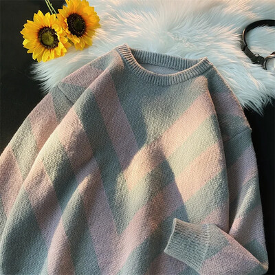 Φθινόπωρο/χειμώνα Vintage ριγέ πουλόβερ Argyll Loose-fit Πλεκτό πουλόβερ Top Casual Scene Ανδρικό γυναικείο τζάκετ