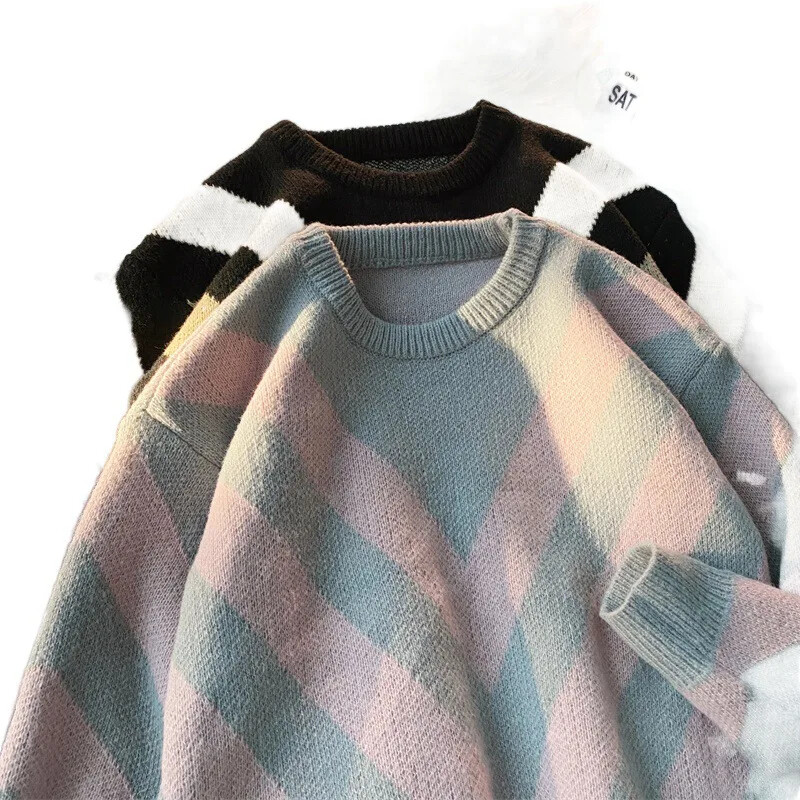 Φθινόπωρο/χειμώνα Vintage ριγέ πουλόβερ Argyll Loose-fit Πλεκτό πουλόβερ Top Casual Scene Ανδρικό γυναικείο τζάκετ