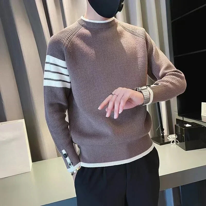 Férfi ruhák pulóverek, kapucnis pulóverek nélküli, kötött férfi pulóverek csíkos, toldott fekete tervezői luxus utcai Legkeresettebb termékek 2024