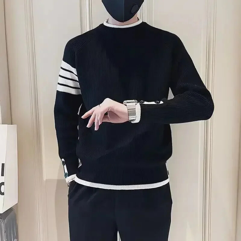 Férfi ruhák pulóverek, kapucnis pulóverek nélküli, kötött férfi pulóverek csíkos, toldott fekete tervezői luxus utcai Legkeresettebb termékek 2024