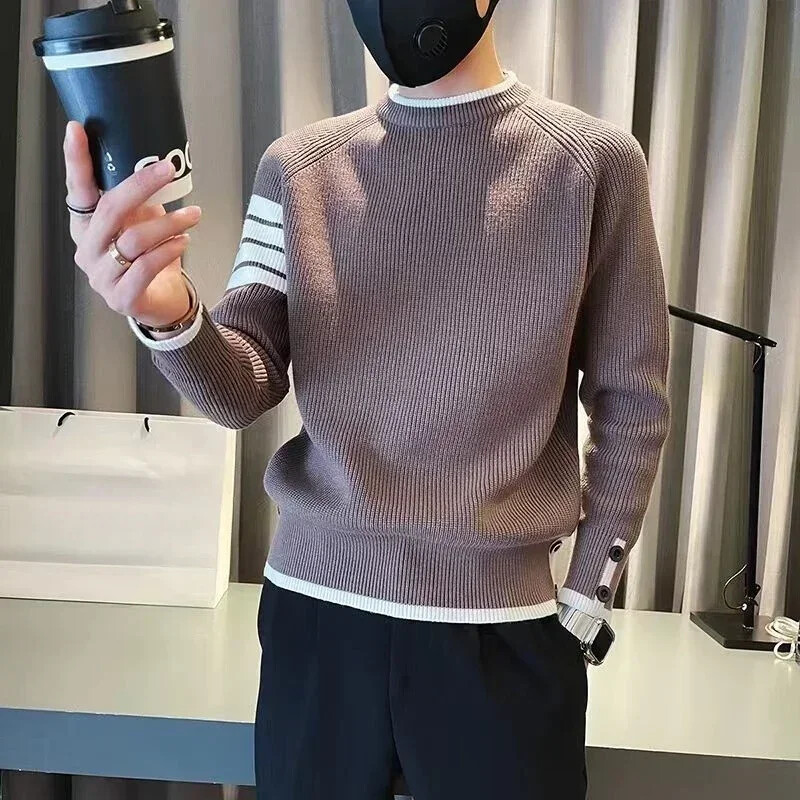 Férfi ruhák pulóverek, kapucnis pulóverek nélküli, kötött férfi pulóverek csíkos, toldott fekete tervezői luxus utcai Legkeresettebb termékek 2024
