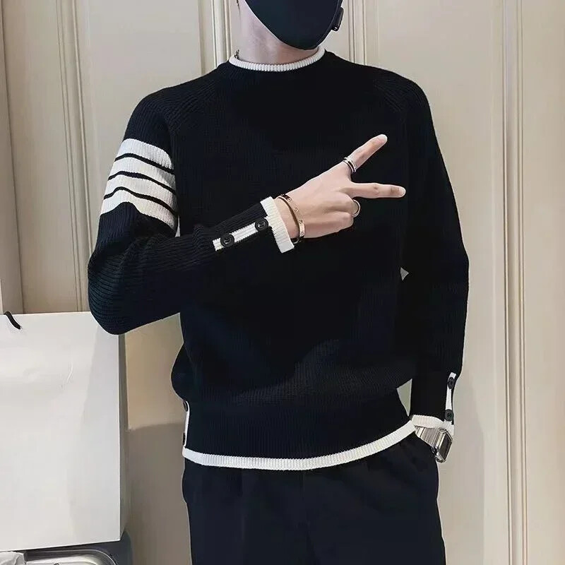 Férfi ruhák pulóverek, kapucnis pulóverek nélküli, kötött férfi pulóverek csíkos, toldott fekete tervezői luxus utcai Legkeresettebb termékek 2024