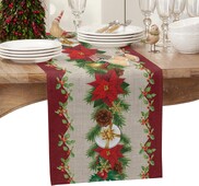 Χριστουγεννιάτικο Τραπέζι από λινό Poinsettia Pine Διακοσμητικό γιορτινό πάρτι Χειμερινά Χριστουγεννιάτικα τραπέζια κουζίνας Runner Navidad Διακοσμήσεις