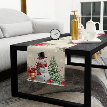 Χριστουγεννιάτικο Snowman Poinsettia Λινά Τραπέζι Runner Dresser Κασκόλ Διακόσμηση τραπεζιού Πλένεται Τραπεζαρία Runners Χριστουγεννιάτικα Διακοσμητικά