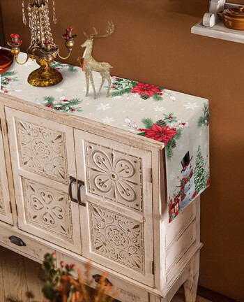 Χριστουγεννιάτικο Snowman Poinsettia Λινά Τραπέζι Runner Dresser Κασκόλ Διακόσμηση τραπεζιού Πλένεται Τραπεζαρία Runners Χριστουγεννιάτικα Διακοσμητικά