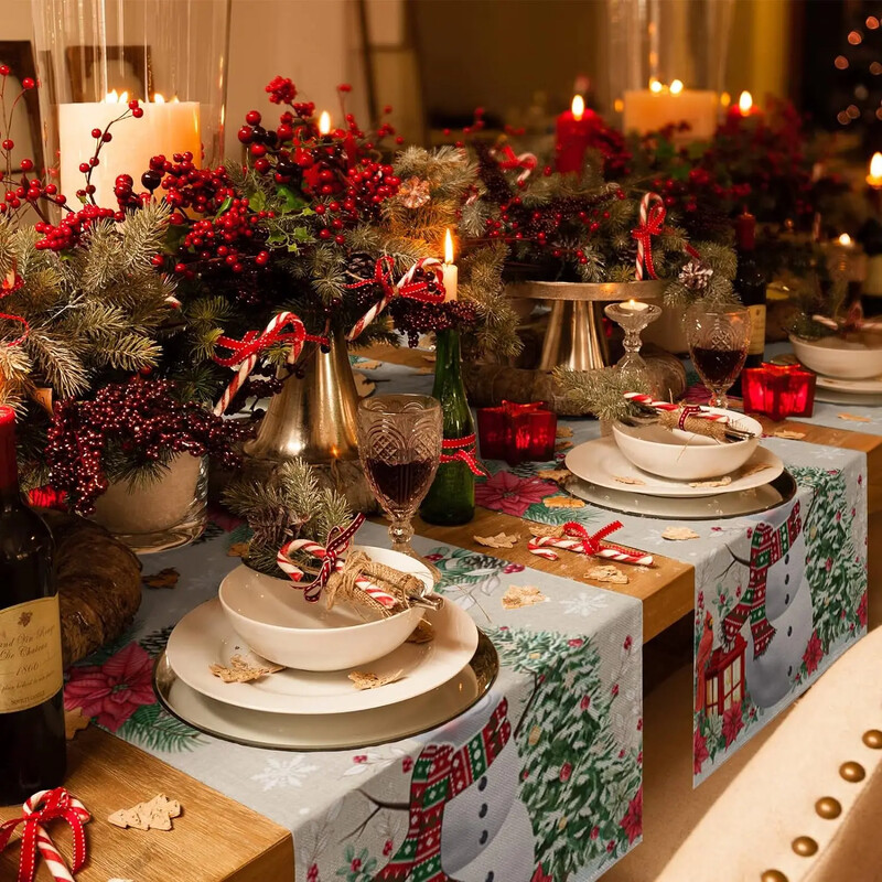 Karácsonyi hóember Mikulásvirág ágynemű Asztalfutó komód Sálak Asztali dekor Mosható étkezőasztal futók Karácsonyi díszek