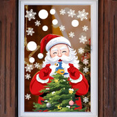 Vianočné nálepky na okná so Santa Clausom, vianočný stromček, kolibrík, sklenené nálepky na stenu, sob, snehuliak, biely sneh, dvere, statické nálepky.