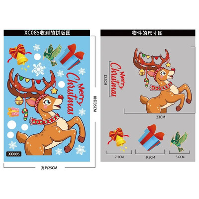 Vianočné nálepky na okná so Santa Clausom, vianočný stromček, kolibrík, sklenené nálepky na stenu, sob, snehuliak, biely sneh, dvere, statické nálepky.