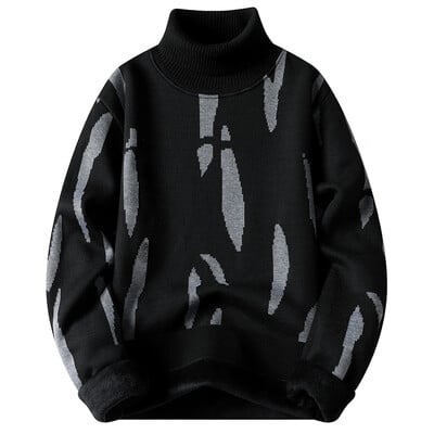 Ανδρικό πουλόβερ με ψηλό λαιμό Μόδα Πλεκτά Slim Fit Ανδρικά ελαστικά πουλόβερ Πουκάμισα με γκρι μαύρο φλις πλεκτό πουλόβερ
