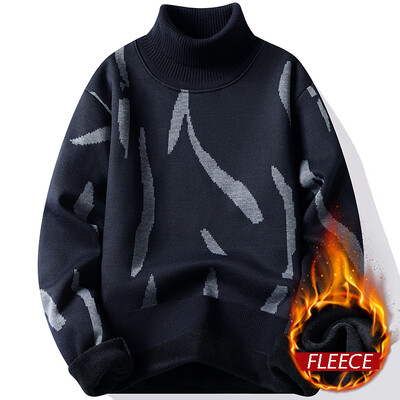 Ανδρικό πουλόβερ με ψηλό λαιμό Μόδα Πλεκτά Slim Fit Ανδρικά ελαστικά πουλόβερ Πουκάμισα με γκρι μαύρο φλις πλεκτό πουλόβερ