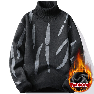 Ανδρικό πουλόβερ με ψηλό λαιμό Μόδα Πλεκτά Slim Fit Ανδρικά ελαστικά πουλόβερ Πουκάμισα με γκρι μαύρο φλις πλεκτό πουλόβερ