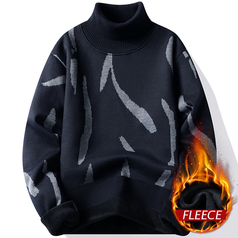 Ανδρικό πουλόβερ με ψηλό λαιμό Μόδα Πλεκτά Slim Fit Ανδρικά ελαστικά πουλόβερ Πουκάμισα με γκρι μαύρο φλις πλεκτό πουλόβερ