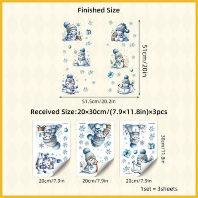 Autocolante pentru ferestre de Anul Nou Om de zăpadă desene animate Fulgi de zăpadă Autocolant de perete pentru fereastră de Crăciun 2024 Decorare Decal autoadeziv