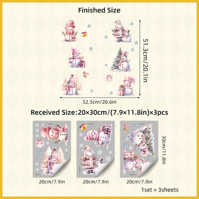 Autocolante pentru ferestre de Anul Nou Om de zăpadă desene animate Fulgi de zăpadă Autocolant de perete pentru fereastră de Crăciun 2024 Decorare Decal autoadeziv