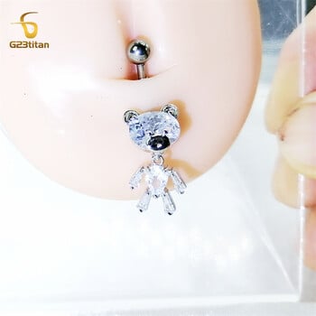 G23titan Φωτεινό Ασημί Χρώμα Ζιργκόν Bear Belly Piercing Ring 14G Titanium Navel Bar Body Jewelry Γυναικεία αξεσουάρ για διακοπές