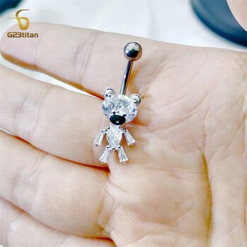 G23titan Φωτεινό Ασημί Χρώμα Ζιργκόν Bear Belly Piercing Ring 14G Titanium Navel Bar Body Jewelry Γυναικεία αξεσουάρ για διακοπές