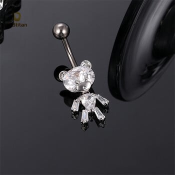 G23titan Φωτεινό Ασημί Χρώμα Ζιργκόν Bear Belly Piercing Ring 14G Titanium Navel Bar Body Jewelry Γυναικεία αξεσουάρ για διακοπές