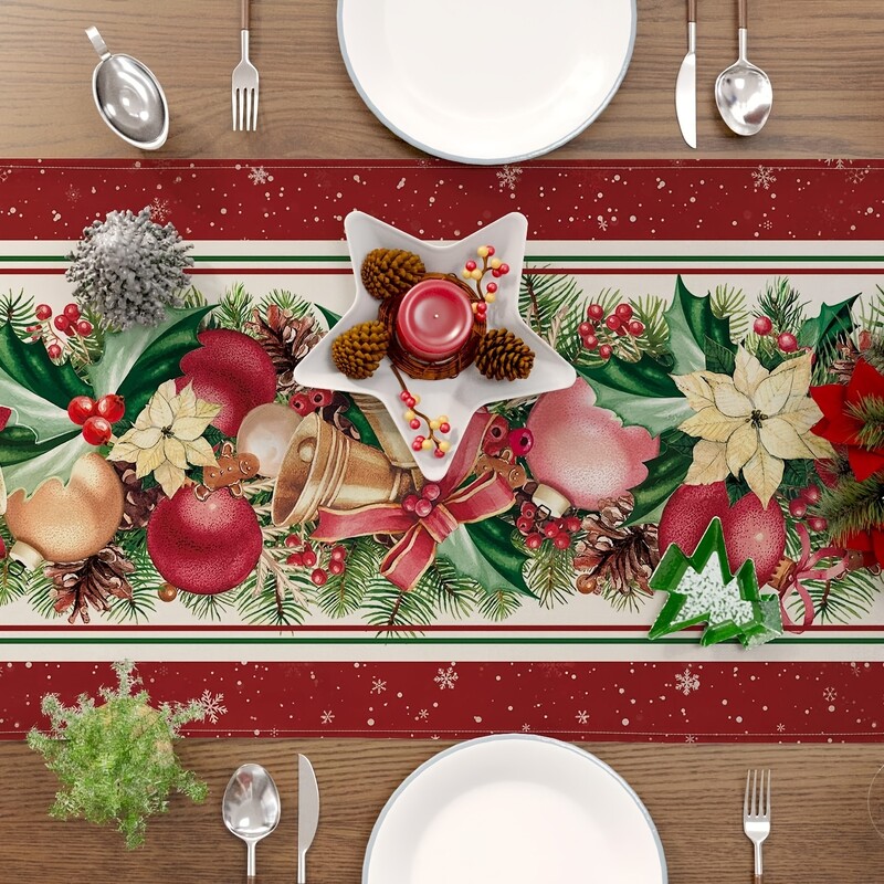 Vianočný kvet vianočnej hviezdy, zvonček, ľanový prestieradlo, zimný vianočný prestieradlo, sviatočná párty dekorácia na stôl, navidad dekorácia 2025