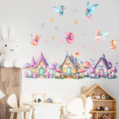 Autocolant de perete cu desene animate 3D elf prințesa ciuperci pentru camera de copii, dormitor pentru copii, decorare pentru computer, decalcomanii, poster mural