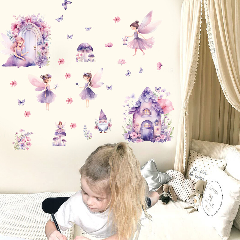 Autocolant de perete cu desene animate 3D elf prințesa ciuperci pentru camera de copii, dormitor pentru copii, decorare pentru computer, decalcomanii, poster mural