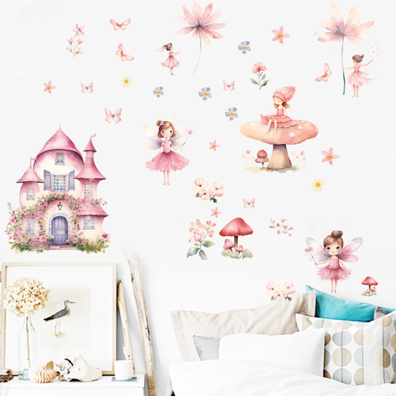 Autocolant de perete cu desene animate 3D elf prințesa ciuperci pentru camera de copii, dormitor pentru copii, decorare pentru computer, decalcomanii, poster mural