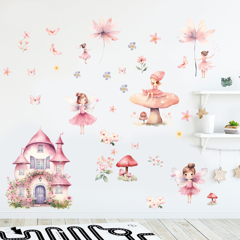 Autocolant de perete cu desene animate 3D elf prințesa ciuperci pentru camera de copii, dormitor pentru copii, decorare pentru computer, decalcomanii, poster mural