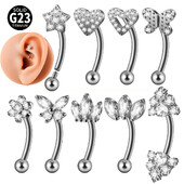 1ks G23 titánové náušnice do obočia zakrivené hviezda srdce zirkón Daith Helix veža tragus pupok piercing šperky