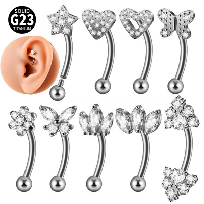 1PC G23 titan cercei Sprancene Stud Curbat Star Heart Zirconia Daith Helix Rook Tragus Navel Piercing Bijuterii