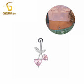 G23titan 14G kirurški prsten za pupak od titanijskog čelika, ružičasti cirkon, srce, voće, trešnja, pupak, djevojka, ženski nakit za piercing