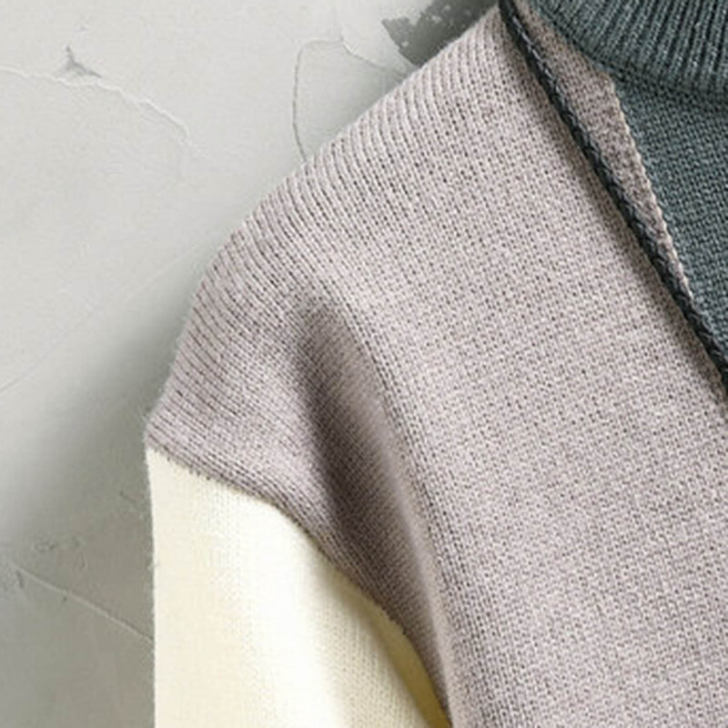 Könnyű pulóverek férfiaknak Alkalmi divat trend félig garbó hosszú ujjú pulóver Old Money ruhák színes blokk pulóverek