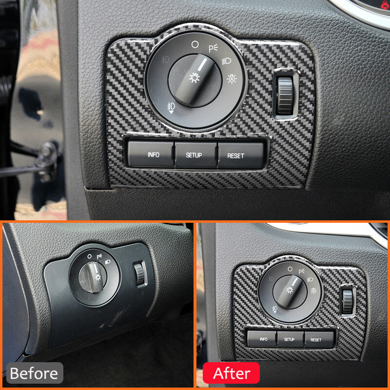 Pre Ford Mustang 2009-2013 Príslušenstvo Uhlíkové vlákno Interiér auta Predné svetlomety Spínač predného svetla Tlačidlo Panel Dekoratívne nálepky