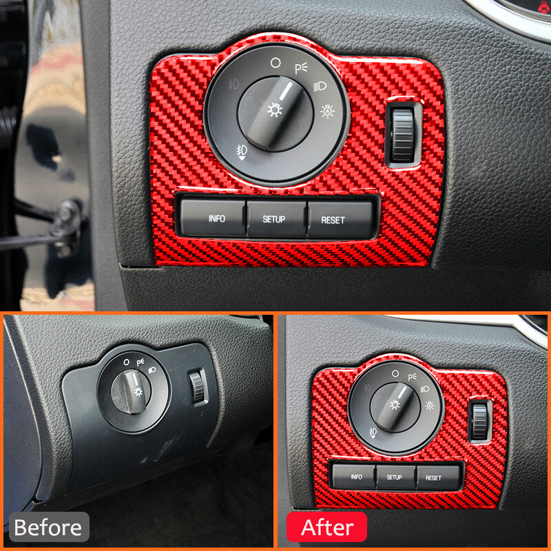 Pre Ford Mustang 2009-2013 Príslušenstvo Uhlíkové vlákno Interiér auta Predné svetlomety Spínač predného svetla Tlačidlo Panel Dekoratívne nálepky