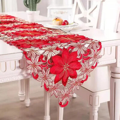 5Размер New Europe Hollow Art Flower Wedding Embroidery Table Runner Flag Fabric Cover Дантелена покривка Коледен кухненски декор