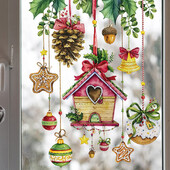 Χριστουγεννιάτικα γυάλινα αυτοκόλλητα Ξύλινο σπιτάκι κουκουνάρι Αυτοκόλλητο Winsow Γυάλινος τοίχος Διακόσμηση τοίχου Καλά Χριστούγεννα 2024 Αυτοκόλλητα Ευτυχισμένο το νέο έτος 2024