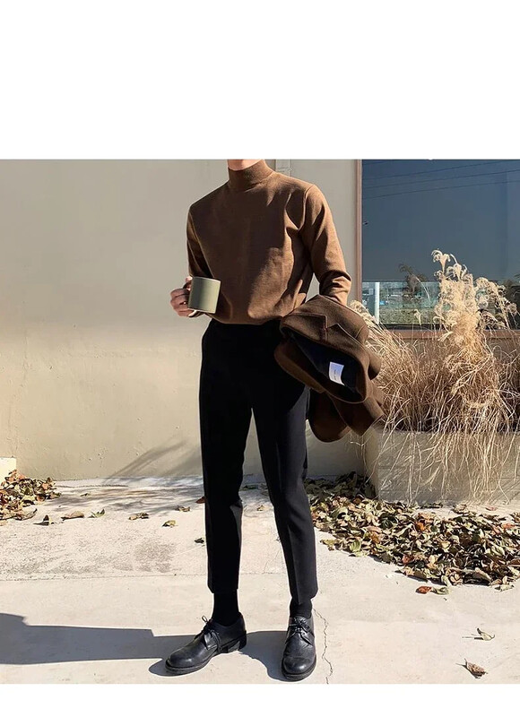 ASpulóver Utumn Winter fél garbós pulóver férfi hosszú ujjú koreai egyszínű kötött pulóver alsónemű ing
