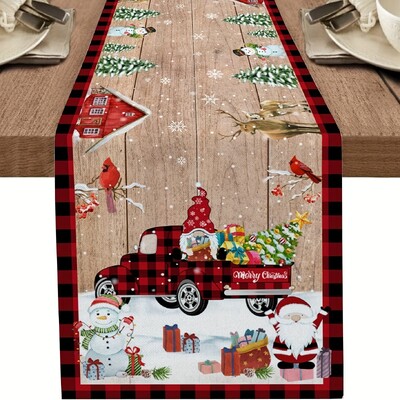 Χαρούμενα Χριστούγεννα Άγιος Βασίλης με μοτίβο χιονάνθρωπος Λινά Τραπέζι Runners Φουλάρι Χειμώνας Χριστουγεννιάτικο πάρτι Διακόσμηση Navidad 2025