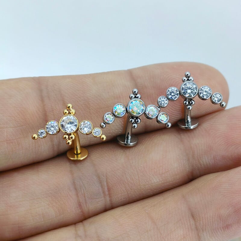 Tükör polírozás ASTM F136 lebegő titán Bling köldökgyöngy klaszter előlap készlet haspiercing ékszer rúd gyűrűk