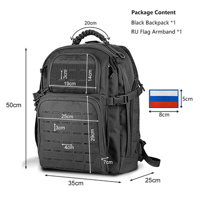 Τσάντα κυνηγιού εξωτερικού χώρου σε στυλ σακιδίου πλάτης 3P Molle Assault Pack Ανδρική θήκη EDC για πεζοπορία 45L Μαύρη