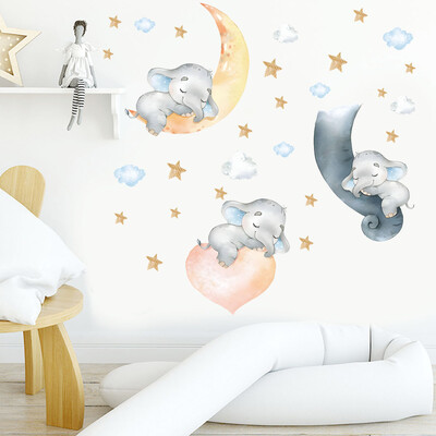 Αυτοκόλλητο διακόσμησης με μπαλόνι κινουμένων σχεδίων για παιδικό δωμάτιο ταπετσαρία νηπιαγωγείου κρεβατοκάμαρας Ροζ Φεγγάρι Μικρή Ελεφαντάκι αλεπού