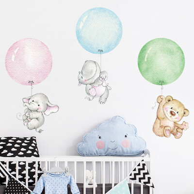 Αυτοκόλλητο διακόσμησης με μπαλόνι κινουμένων σχεδίων για παιδικό δωμάτιο ταπετσαρία νηπιαγωγείου κρεβατοκάμαρας Ροζ Φεγγάρι Μικρή Ελεφαντάκι αλεπού