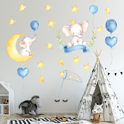 Αυτοκόλλητο διακόσμησης με μπαλόνι κινουμένων σχεδίων για παιδικό δωμάτιο ταπετσαρία νηπιαγωγείου κρεβατοκάμαρας Ροζ Φεγγάρι Μικρή Ελεφαντάκι αλεπού