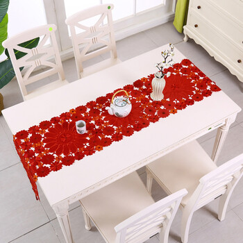 Κεντητό τραπέζι σημαία πολυτελείας Poinsettia Holly Table Runner For Coffee Desk Χριστουγεννιάτικο σουπλά Διακοσμήσεις Τραπεζομάντιλο δαντέλας