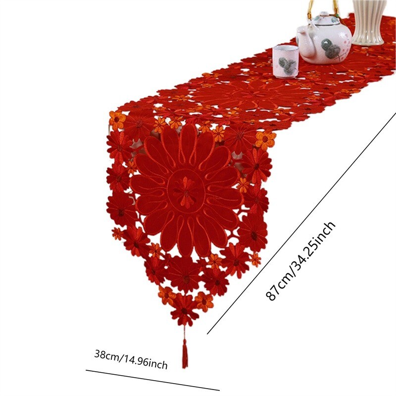 Hímzett Asztali Zászló Luxus Mikulásvirág Holly Asztalfutó kávézóasztalhoz Karácsonyi alátét dekorációk Csipke terítő