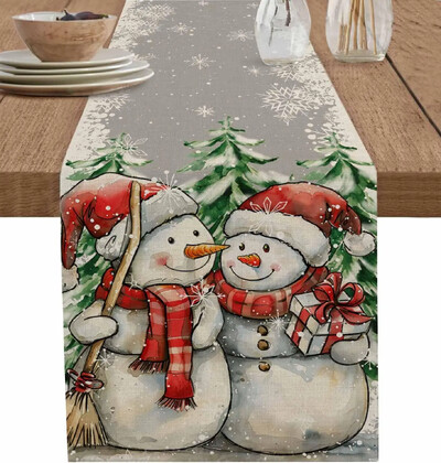Χριστουγεννιάτικο χιονάνθρωπος Snowflake Vintage λινό Τραπέζι Ράννερ Ντιζάιν Φουλάρι Διακόσμηση Τραπέζι Τραπεζαρίας Δρομείς Χριστουγεννιάτικες Διακοσμήσεις