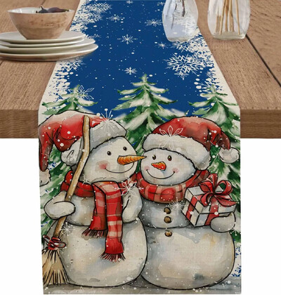 Χριστουγεννιάτικο χιονάνθρωπος Snowflake Vintage λινό Τραπέζι Ράννερ Ντιζάιν Φουλάρι Διακόσμηση Τραπέζι Τραπεζαρίας Δρομείς Χριστουγεννιάτικες Διακοσμήσεις