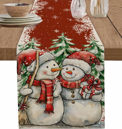Χριστουγεννιάτικο χιονάνθρωπος Snowflake Vintage λινό Τραπέζι Ράννερ Ντιζάιν Φουλάρι Διακόσμηση Τραπέζι Τραπεζαρίας Δρομείς Χριστουγεννιάτικες Διακοσμήσεις
