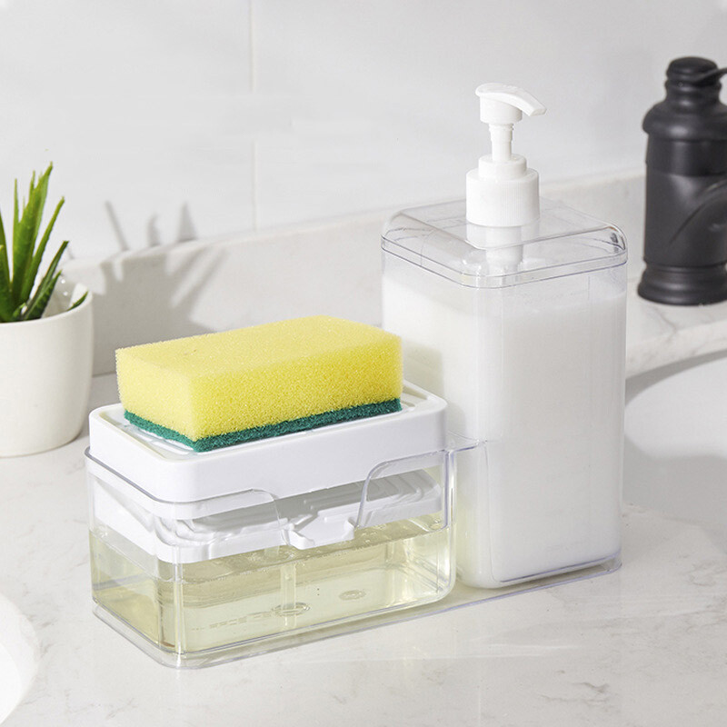 2 viename virtuvės muilo dozatorius su kempinės laikikliu Skysto muilo siurblio dozatorius Valymo skysčio talpyklos virtuvės priedai