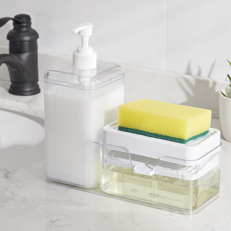 2 viename virtuvės muilo dozatorius su kempinės laikikliu Skysto muilo siurblio dozatorius Valymo skysčio talpyklos virtuvės priedai